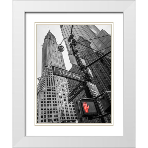 Street sign boards and Chrysler Building in New York city White Modern Wood Framed Art Print with Double Matting by Frank, Assaf