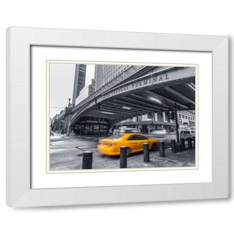 Cab on New York city street White Modern Wood Framed Art Print with Double Matting by Frank, Assaf