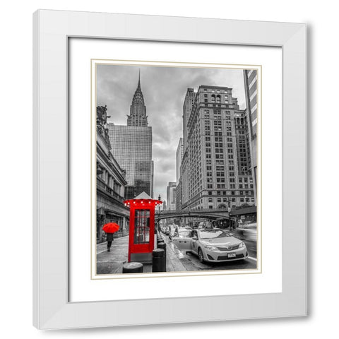 Cab on New York city street,FTBR 1855 White Modern Wood Framed Art Print with Double Matting by Frank, Assaf