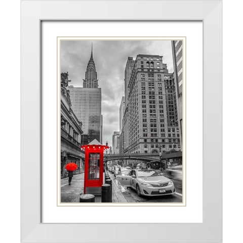 Cab on New York city street,FTBR 1855 White Modern Wood Framed Art Print with Double Matting by Frank, Assaf