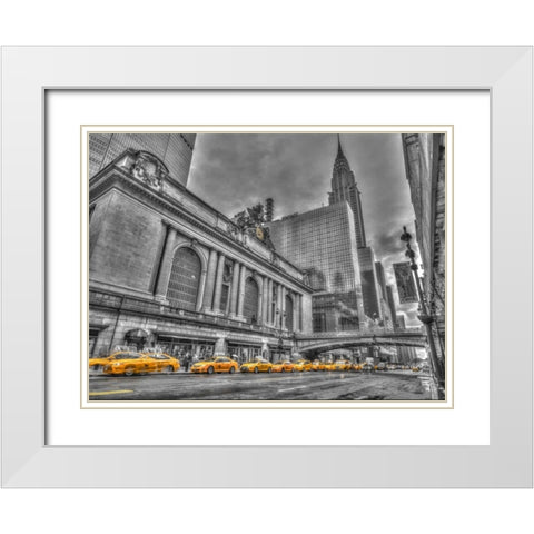 Cab on New York city street White Modern Wood Framed Art Print with Double Matting by Frank, Assaf