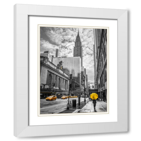 New York city scape with Chrysler Building, FTBR-1841 White Modern Wood Framed Art Print with Double Matting by Frank, Assaf