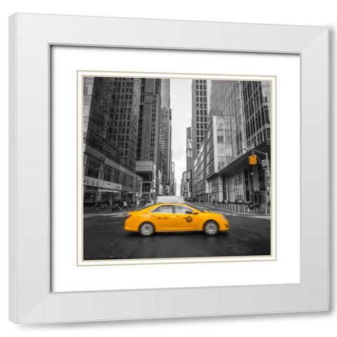 Cab on New York city street White Modern Wood Framed Art Print with Double Matting by Frank, Assaf