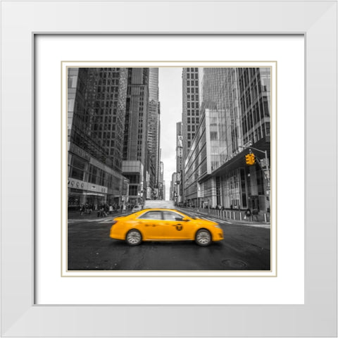 Cab on New York city street White Modern Wood Framed Art Print with Double Matting by Frank, Assaf