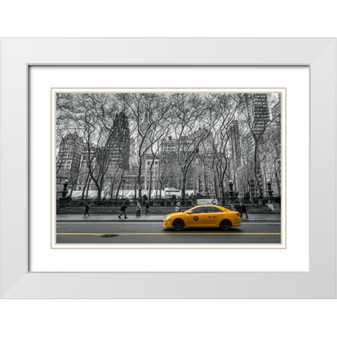 Cab on New York city street White Modern Wood Framed Art Print with Double Matting by Frank, Assaf