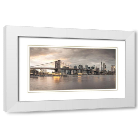 Brooklyn Bridge-New York White Modern Wood Framed Art Print with Double Matting by Frank, Assaf