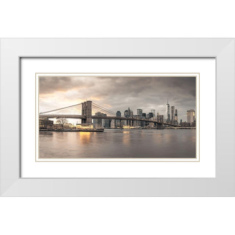 Brooklyn Bridge-New York White Modern Wood Framed Art Print with Double Matting by Frank, Assaf