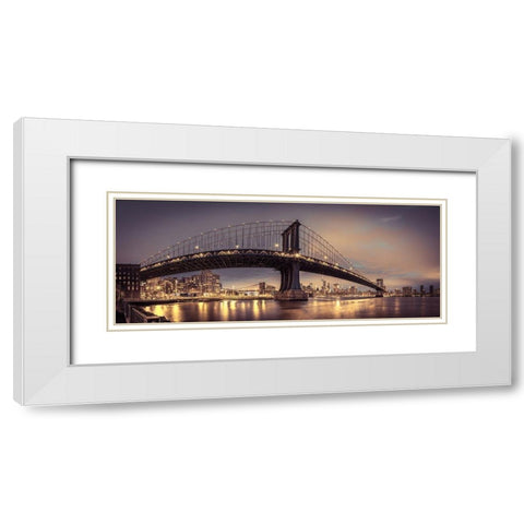Manhattan bridge and New York city skyline, FTBR-1836 White Modern Wood Framed Art Print with Double Matting by Frank, Assaf
