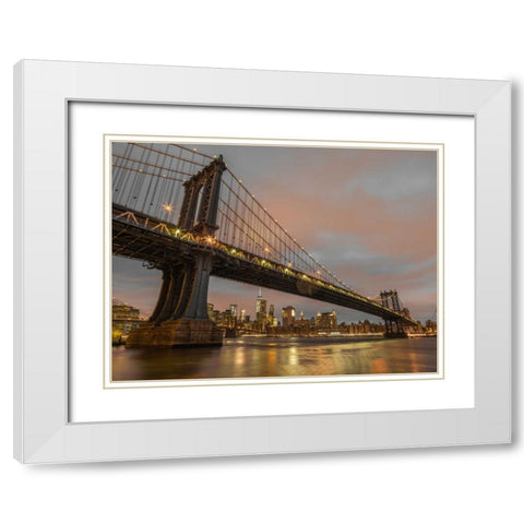 Manhattan bridge and New York city skyline White Modern Wood Framed Art Print with Double Matting by Frank, Assaf