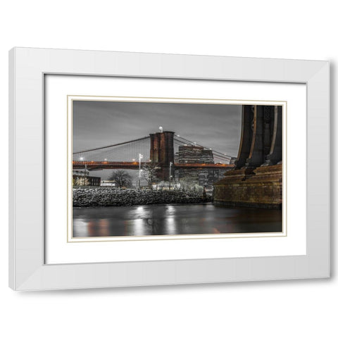 Brooklyn Bridge-New York White Modern Wood Framed Art Print with Double Matting by Frank, Assaf