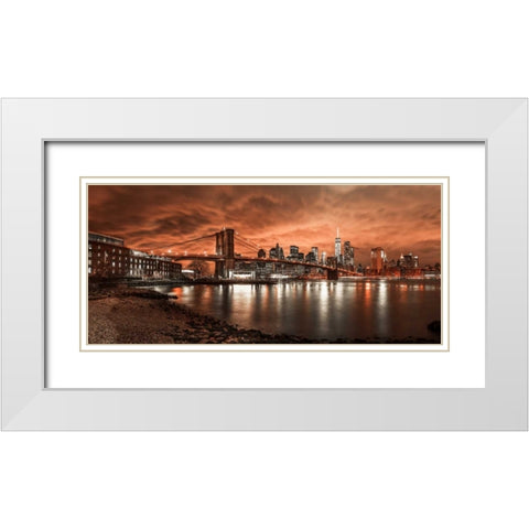 Brooklyn Bridge and Manhattan skyline, New York White Modern Wood Framed Art Print with Double Matting by Frank, Assaf