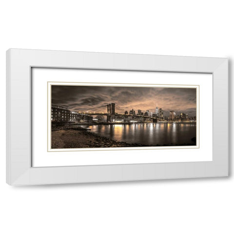Brooklyn Bridge and Manhattan skyline, New York White Modern Wood Framed Art Print with Double Matting by Frank, Assaf