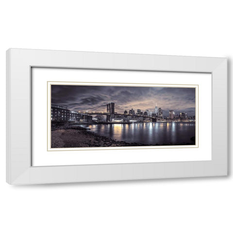 Brooklyn Bridge and Manhattan skyline, New York White Modern Wood Framed Art Print with Double Matting by Frank, Assaf