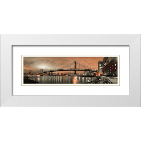Manhattan bridge and New York city skyline White Modern Wood Framed Art Print with Double Matting by Frank, Assaf