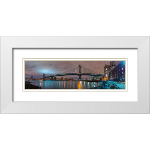 Manhattan bridge and New York city skyline White Modern Wood Framed Art Print with Double Matting by Frank, Assaf