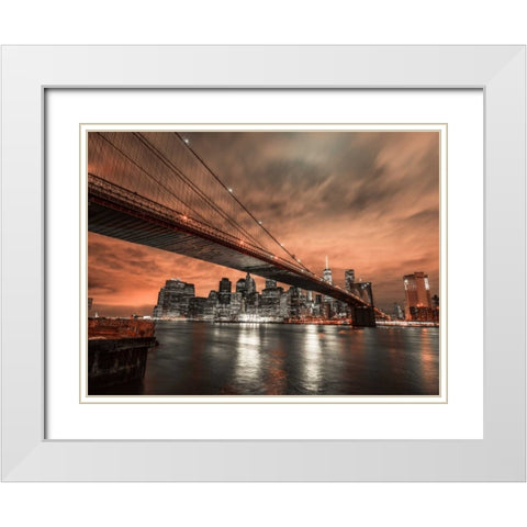 Brooklyn bridge over East river, New York White Modern Wood Framed Art Print with Double Matting by Frank, Assaf
