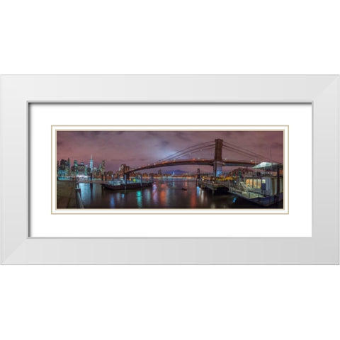 Brooklyn bridge over East river, New York White Modern Wood Framed Art Print with Double Matting by Frank, Assaf