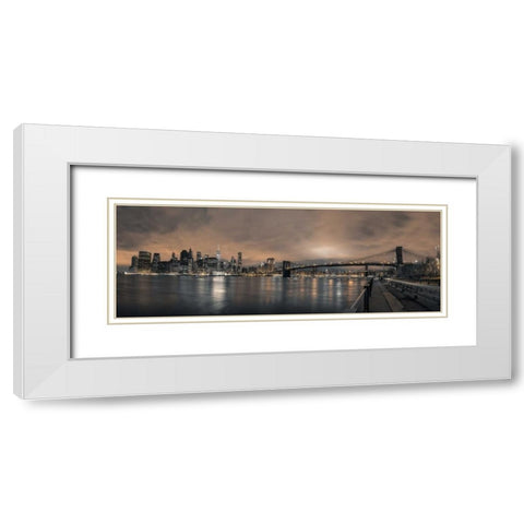 Lower Manhattan skyline in evening, New York White Modern Wood Framed Art Print with Double Matting by Frank, Assaf
