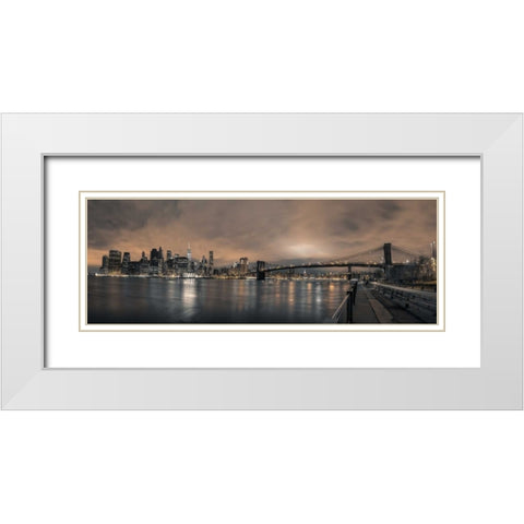 Lower Manhattan skyline in evening, New York White Modern Wood Framed Art Print with Double Matting by Frank, Assaf