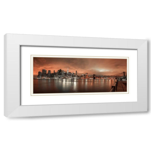 Lower Manhattan skyline in evening, New York White Modern Wood Framed Art Print with Double Matting by Frank, Assaf