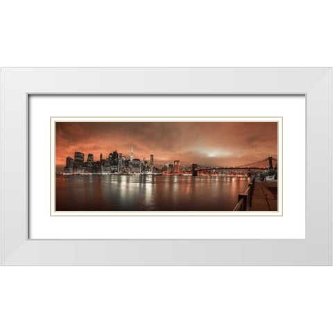 Lower Manhattan skyline in evening, New York White Modern Wood Framed Art Print with Double Matting by Frank, Assaf