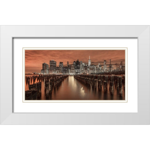 Manhattan skyline with groynes White Modern Wood Framed Art Print with Double Matting by Frank, Assaf