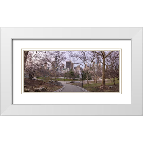 Pathway through Central park, New York White Modern Wood Framed Art Print with Double Matting by Frank, Assaf