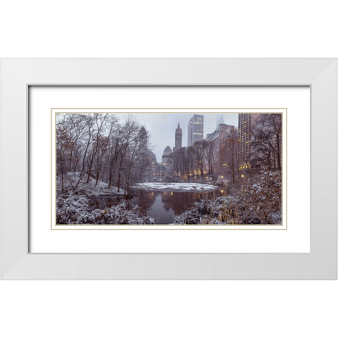Central park with Manhattan skyline, New York White Modern Wood Framed Art Print with Double Matting by Frank, Assaf