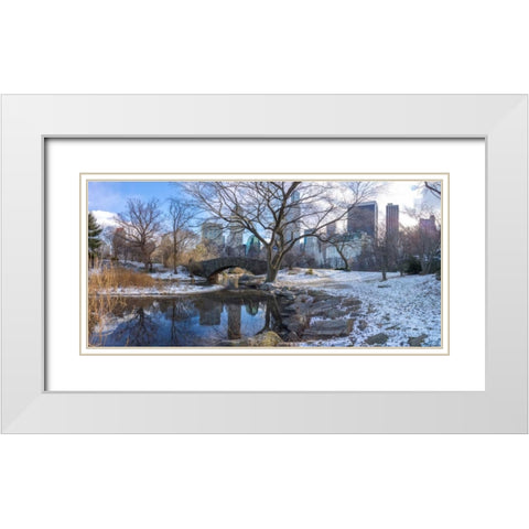 Central park with Lower Manhattan skyline, New York White Modern Wood Framed Art Print with Double Matting by Frank, Assaf
