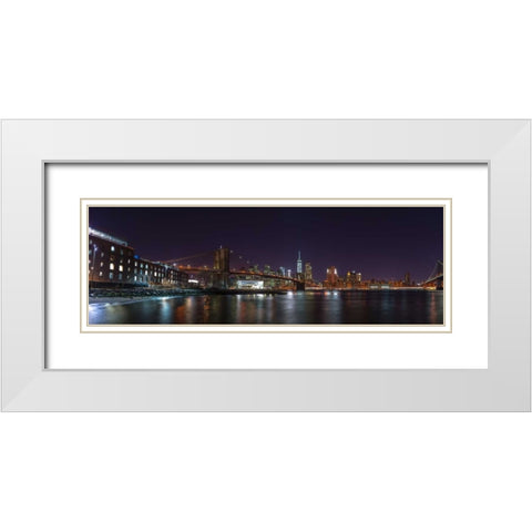 Brooklyn bridge and Lower Manhattan skyline, New York White Modern Wood Framed Art Print with Double Matting by Frank, Assaf