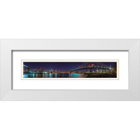 Brooklyn bridge and Manhattan bridge over East river, Lower Manhattan, New York White Modern Wood Framed Art Print with Double Matting by Frank, Assaf