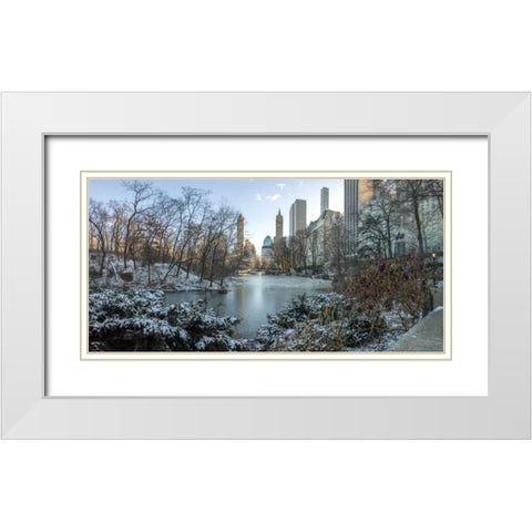 Central park with Lower Manhattan skyline, New York White Modern Wood Framed Art Print with Double Matting by Frank, Assaf
