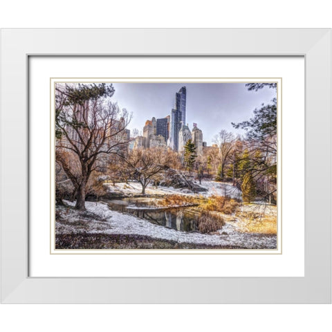Central park with Lower Manhattan skyline, New York White Modern Wood Framed Art Print with Double Matting by Frank, Assaf