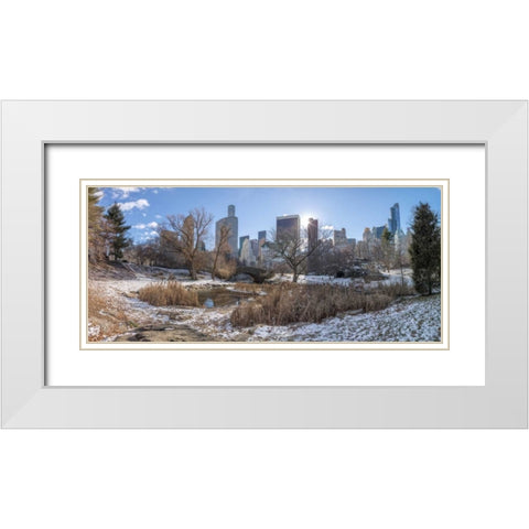 Central park with Lower Manhattan skyline, New York White Modern Wood Framed Art Print with Double Matting by Frank, Assaf