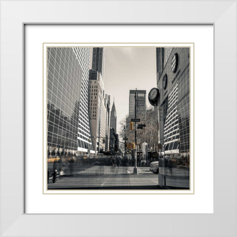 New York cityscape White Modern Wood Framed Art Print with Double Matting by Frank, Assaf