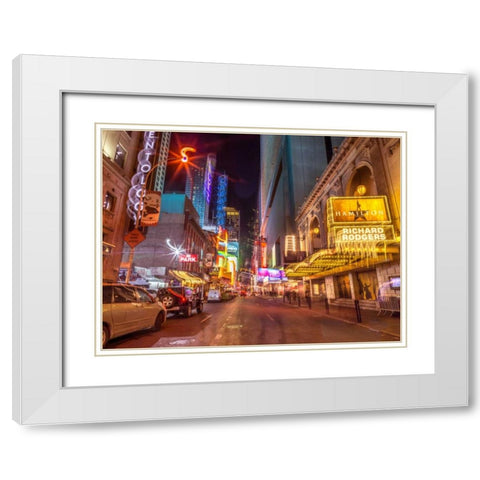 New York city stret in night White Modern Wood Framed Art Print with Double Matting by Frank, Assaf