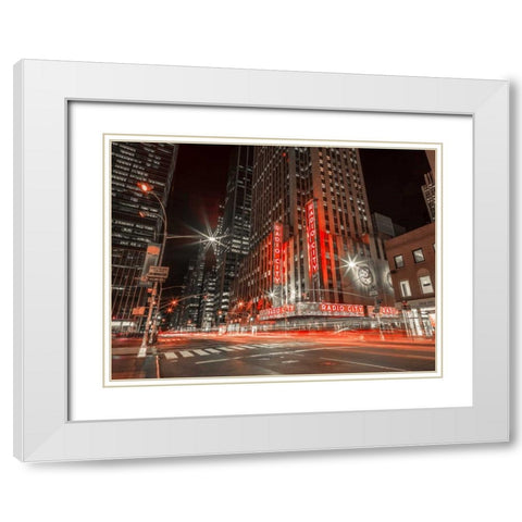New York city stret in night White Modern Wood Framed Art Print with Double Matting by Frank, Assaf