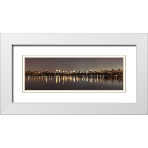 View of New York city skyline from Central park in evening White Modern Wood Framed Art Print with Double Matting by Frank, Assaf