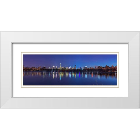 View of New York city skyline from Central park in evening White Modern Wood Framed Art Print with Double Matting by Frank, Assaf