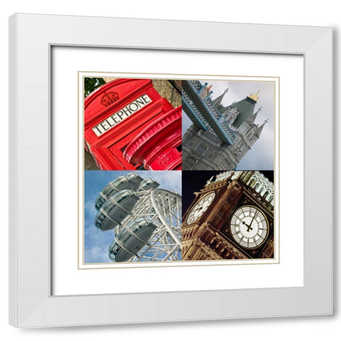 Collage of famous places in London city, UK White Modern Wood Framed Art Print with Double Matting by Frank, Assaf