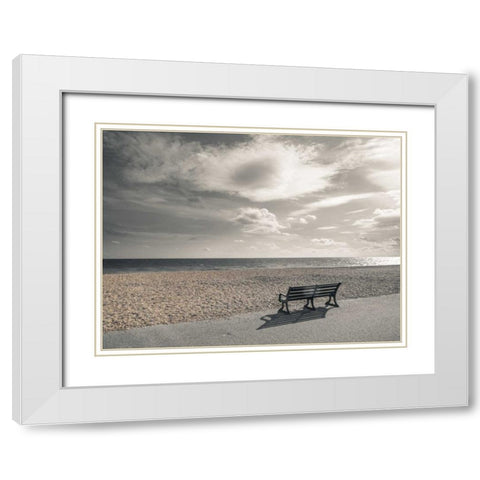 Bench at seaside promenade White Modern Wood Framed Art Print with Double Matting by Frank, Assaf