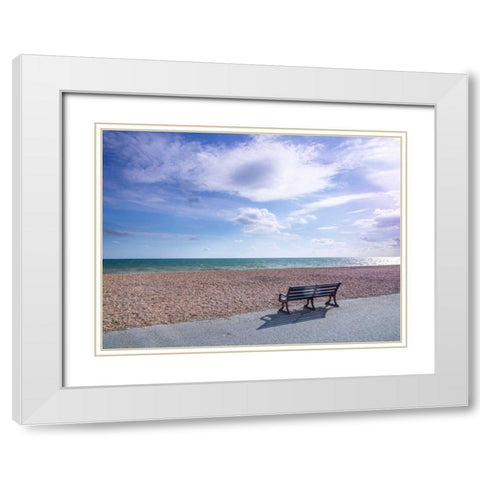 Bench at seaside promenade White Modern Wood Framed Art Print with Double Matting by Frank, Assaf