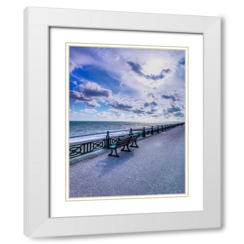 Bench at seaside promenade White Modern Wood Framed Art Print with Double Matting by Frank, Assaf