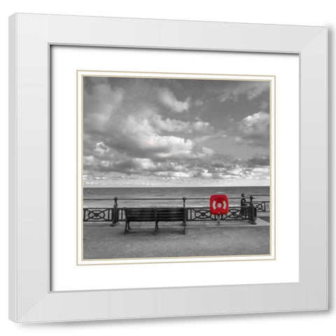 Bench at seaside promenade White Modern Wood Framed Art Print with Double Matting by Frank, Assaf