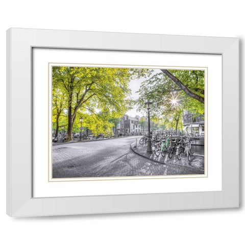 Amsterdam city street White Modern Wood Framed Art Print with Double Matting by Frank, Assaf