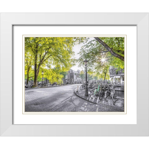 Amsterdam city street White Modern Wood Framed Art Print with Double Matting by Frank, Assaf