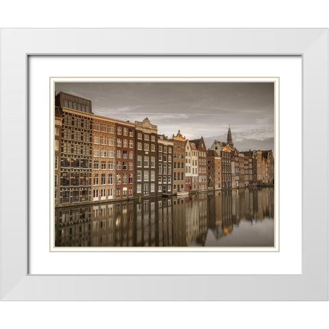 Houses alongside canal-Amsterdam White Modern Wood Framed Art Print with Double Matting by Frank, Assaf