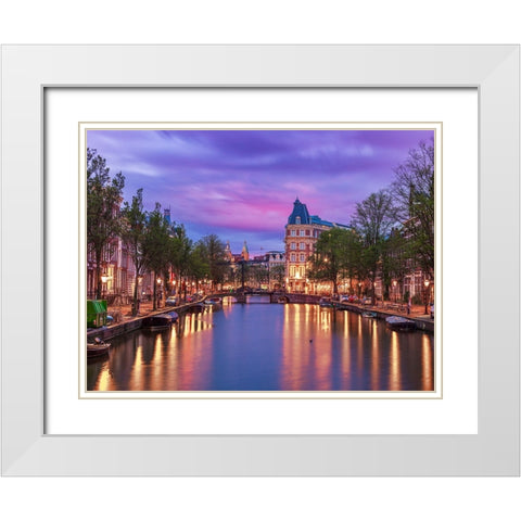 Canal through-city White Modern Wood Framed Art Print with Double Matting by Frank, Assaf
