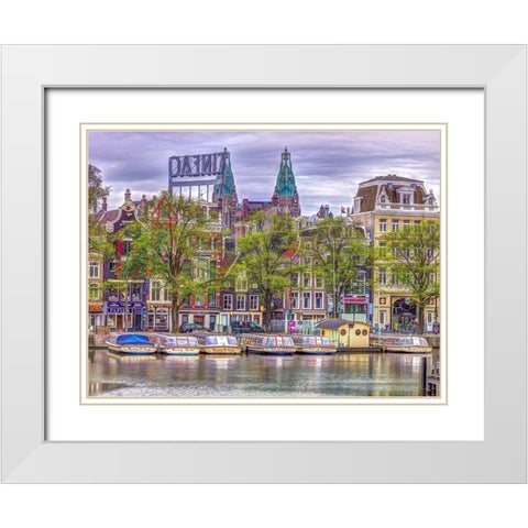 Amsterdam waterfront White Modern Wood Framed Art Print with Double Matting by Frank, Assaf
