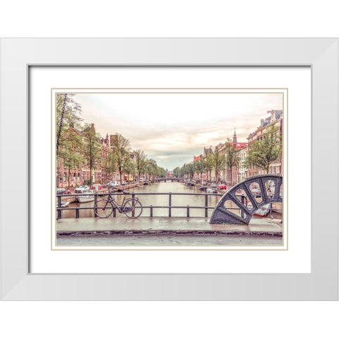 Canal through Amsterdam city White Modern Wood Framed Art Print with Double Matting by Frank, Assaf